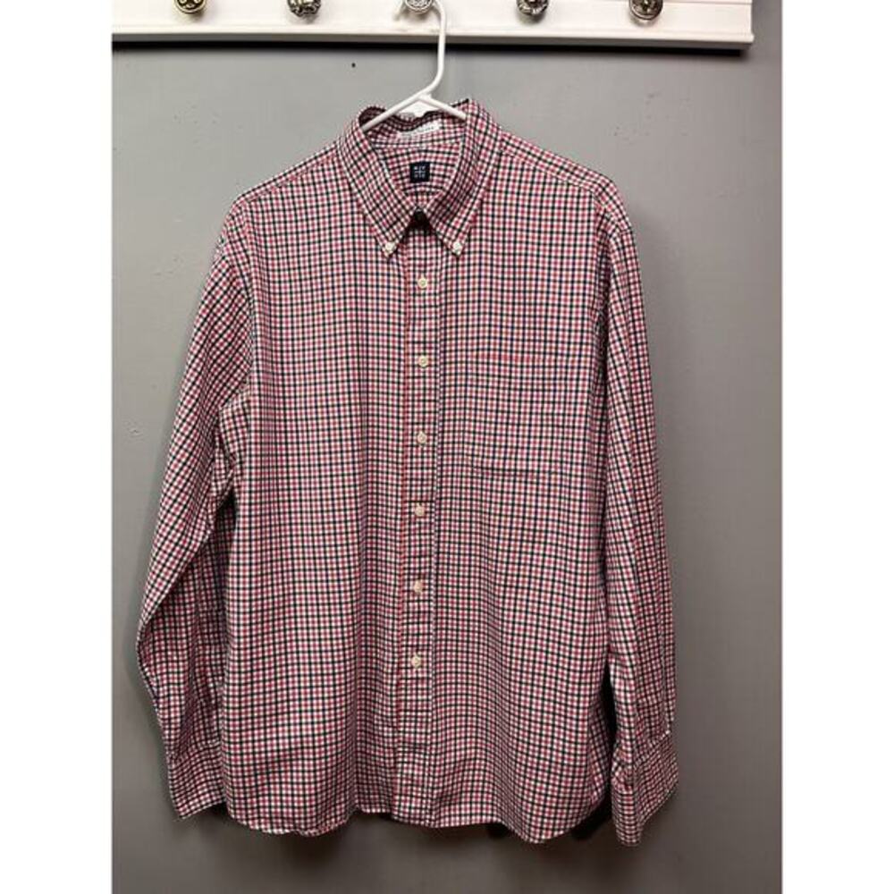 RVYC Shirt Mens Large Long Sleeve Button Down‎ Red Blue Gingham Style USA Preppy
